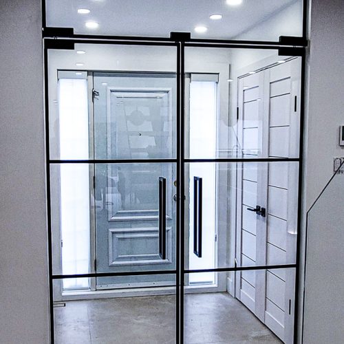 Porte en verre - Portes vestibule quadrillés - Vitrerie BV